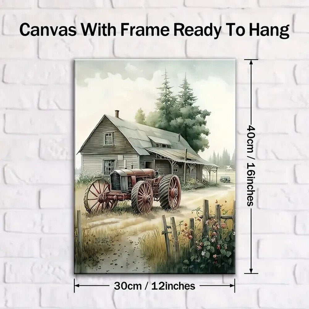 Country Farmhouse & Tractor Artistic Canvas Print Framed 12" x 16" Wall Art Home & Garden:Home Décor:Posters & Prints Style Your Walls